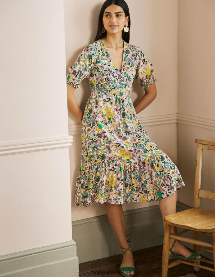 milkshake & tropic meadow είδη ένδυσης midi φόρεμα τσαγιού με λαιμόκοψη Boden γυναίκες 464PH82401