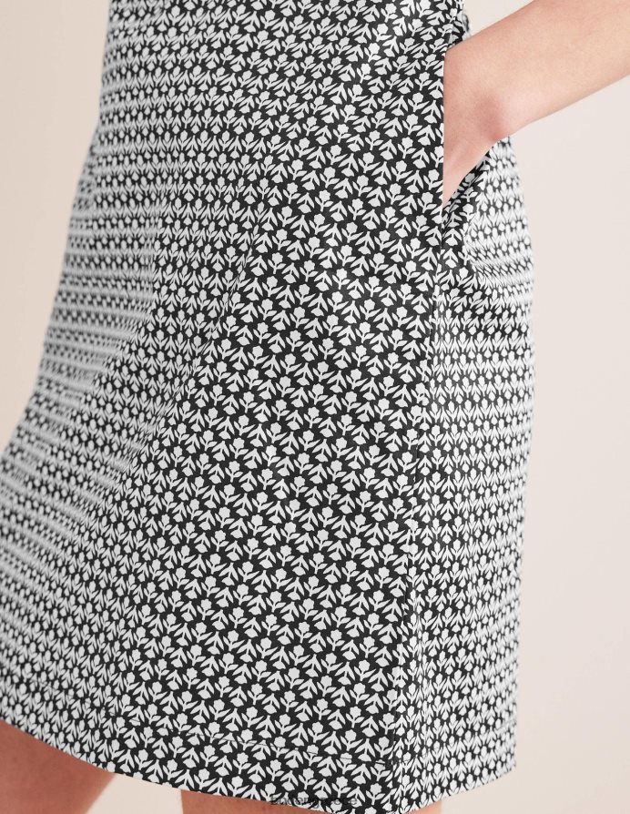 μαύρο & μπουμπούκι τουλίπας είδη ένδυσης βαμβακερό mini shift φόρεμα Boden γυναίκες 464PH81468