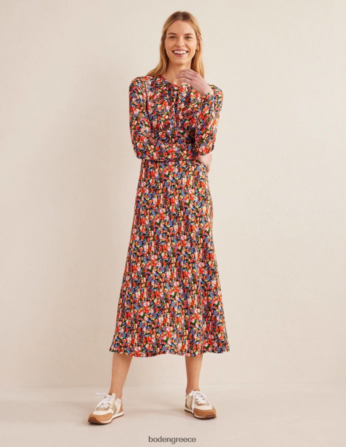 multi & peony pop είδη ένδυσης midi φόρεμα τσαγιού με λαιμόκοψη Boden γυναίκες 464PH81370