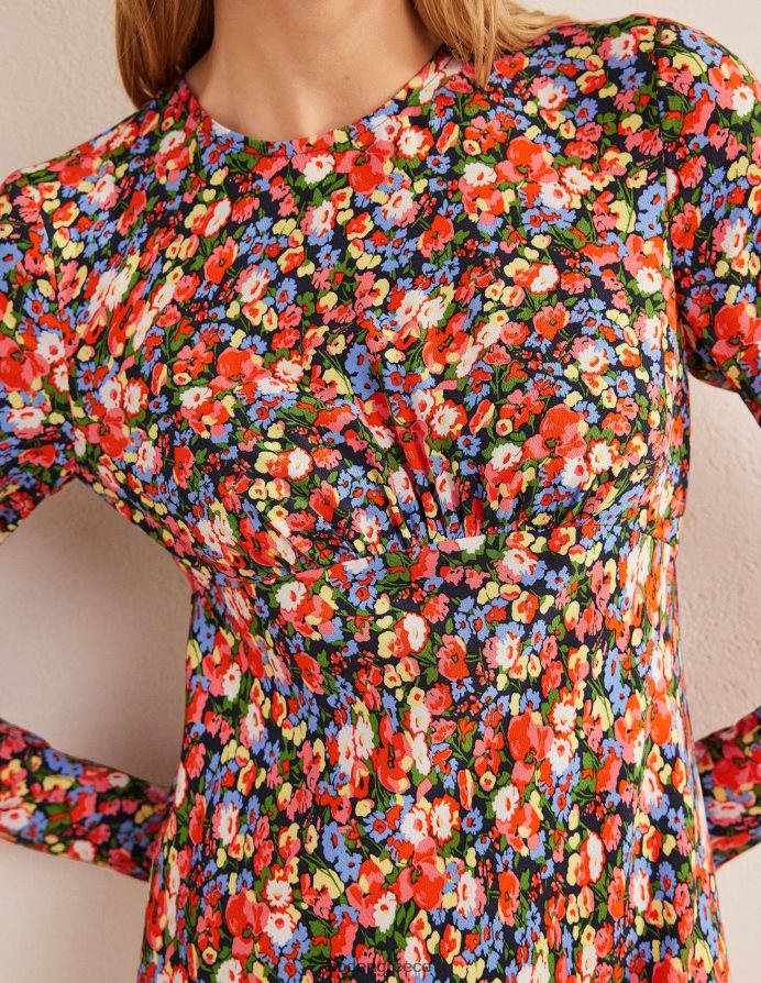 multi & peony pop είδη ένδυσης midi φόρεμα τσαγιού με λαιμόκοψη Boden γυναίκες 464PH81370