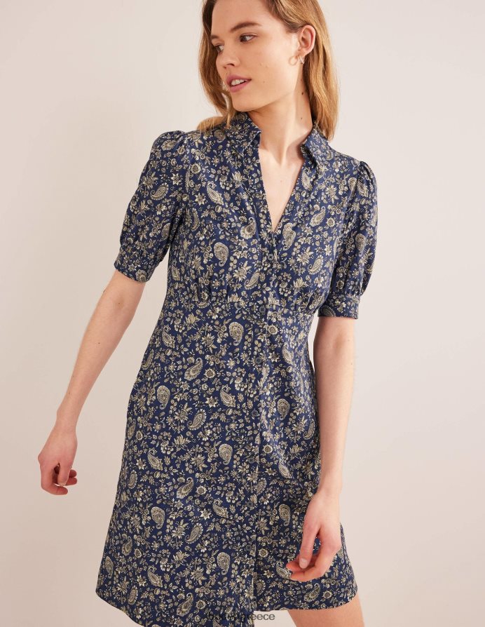 navy & dandelion paisley είδη ένδυσης Μίνι φόρεμα τσαγιού ζέρσεϊ με κουμπί Boden γυναίκες 464PH81199