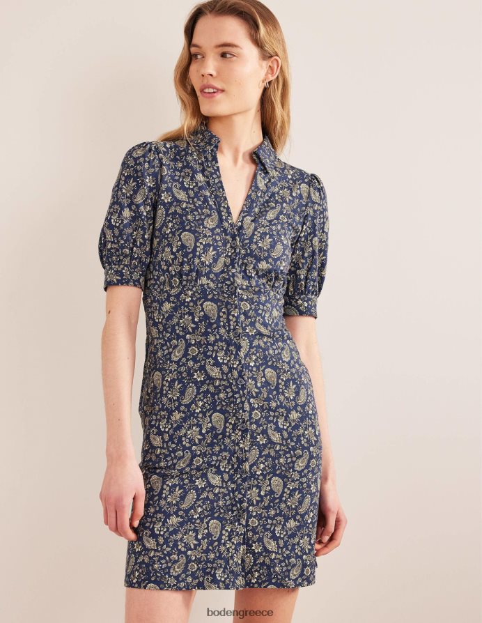navy & dandelion paisley είδη ένδυσης Μίνι φόρεμα τσαγιού ζέρσεϊ με κουμπί Boden γυναίκες 464PH81199