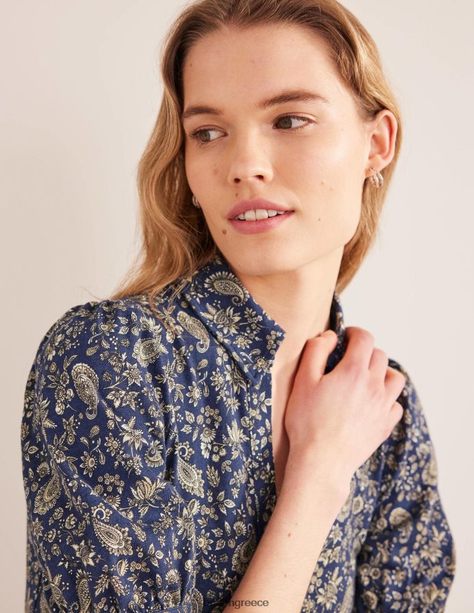 navy & dandelion paisley είδη ένδυσης Μίνι φόρεμα τσαγιού ζέρσεϊ με κουμπί Boden γυναίκες 464PH81199