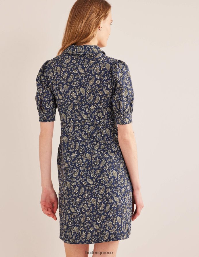 navy & dandelion paisley είδη ένδυσης Μίνι φόρεμα τσαγιού ζέρσεϊ με κουμπί Boden γυναίκες 464PH81199