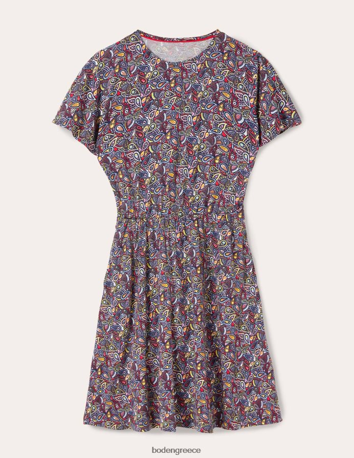 navy ρουζ paisley είδη ένδυσης φόρεμα ζέρσεϊ με φτερούγισμα Boden γυναίκες 464PH82403