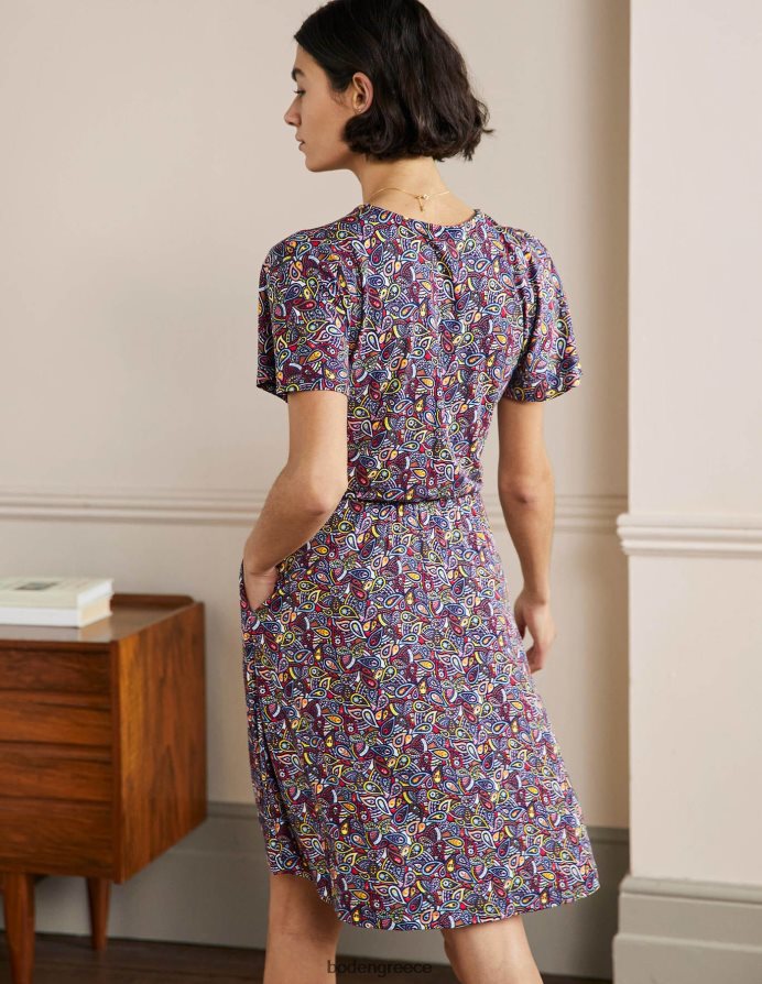 navy ρουζ paisley είδη ένδυσης φόρεμα ζέρσεϊ με φτερούγισμα Boden γυναίκες 464PH82403