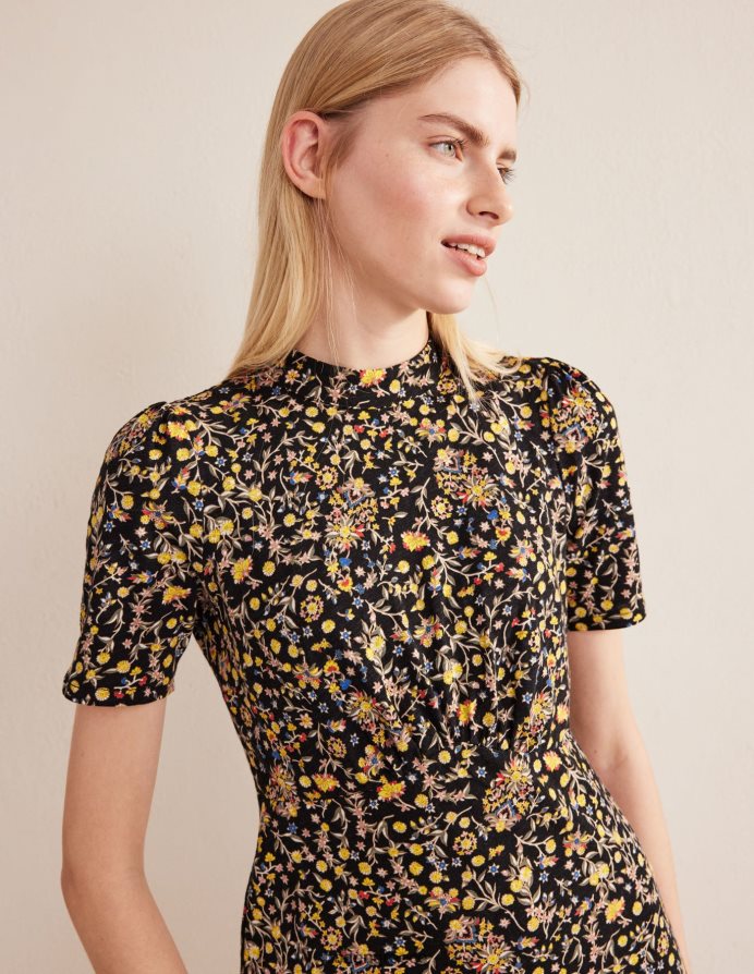 μαύρο & αγριολούλουδο paisley είδη ένδυσης Μίνι φόρεμα ζέρσεϊ Boden γυναίκες 464PH81346