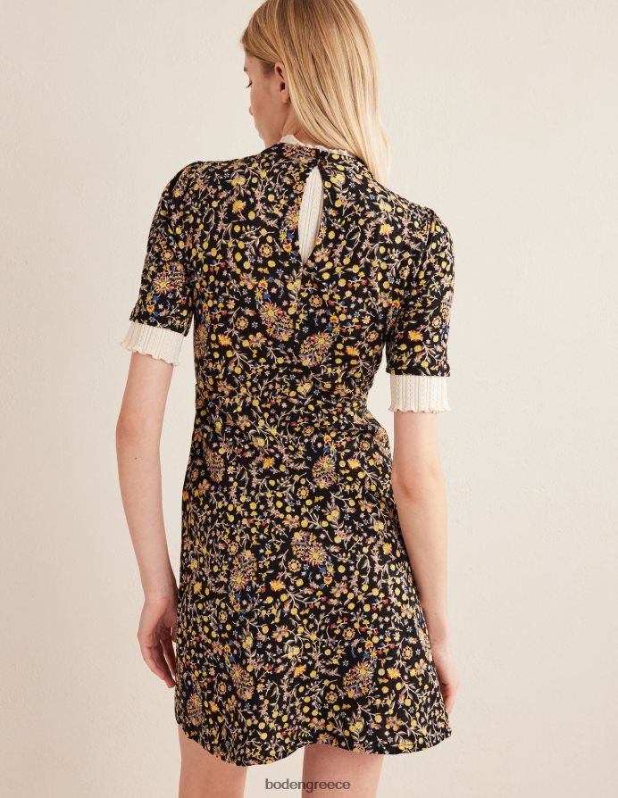 μαύρο & αγριολούλουδο paisley είδη ένδυσης Μίνι φόρεμα ζέρσεϊ Boden γυναίκες 464PH81346