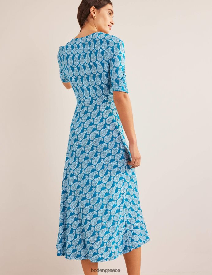 κρυστάλλινο γαλαζοπράσινο & γλυκό paisley είδη ένδυσης Μίντι φόρεμα ζέρσεϊ κοντομάνικο Boden γυναίκες 464PH82137