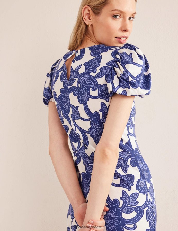 μπλε κορδέλα & paisley δίνη είδη ένδυσης Μίντι φόρεμα ζέρσεϊ με φουσκωτά μανίκια Boden γυναίκες 464PH8969