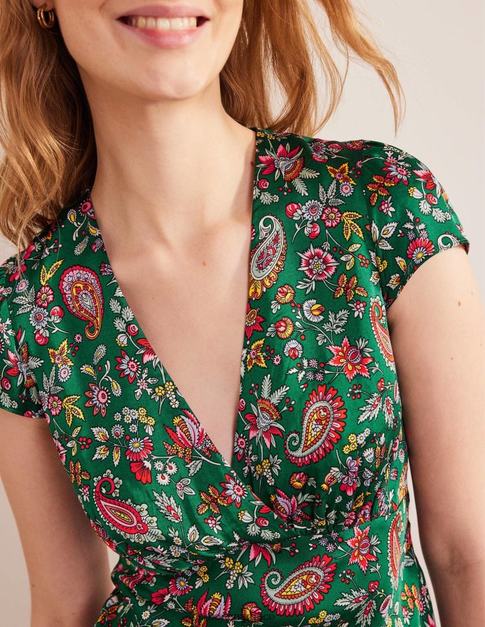 πράσινο & πικραλίδα paisley είδη ένδυσης σατέν empire midi φόρεμα τσαγιού Boden γυναίκες 464PH82486