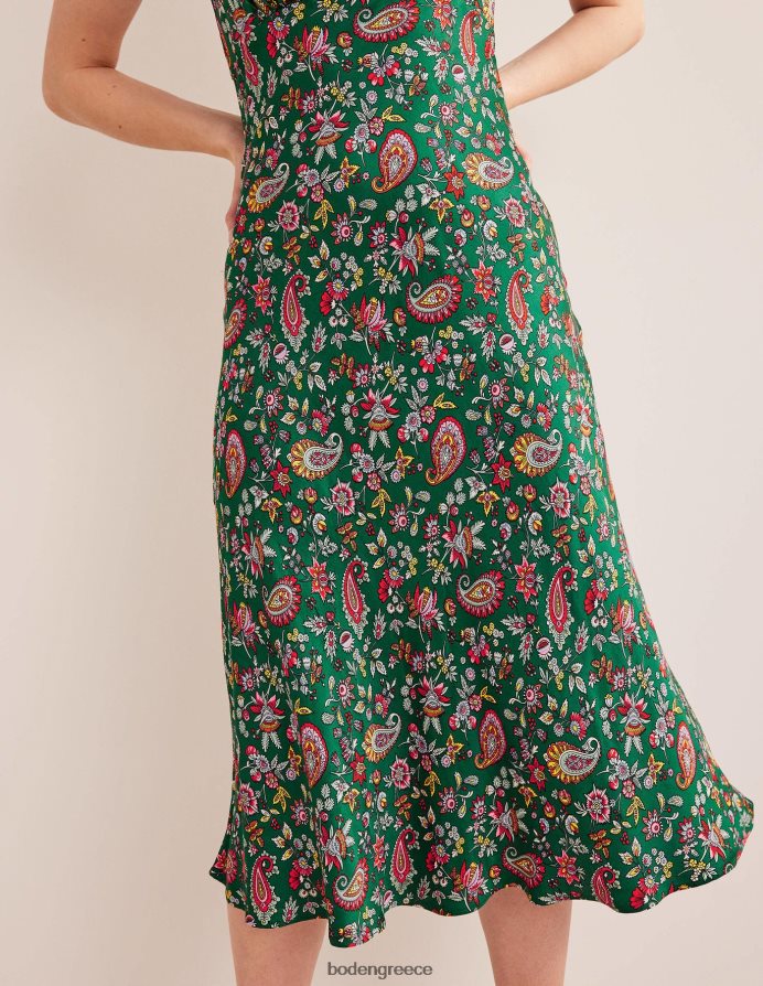 πράσινο & πικραλίδα paisley είδη ένδυσης σατέν empire midi φόρεμα τσαγιού Boden γυναίκες 464PH82486