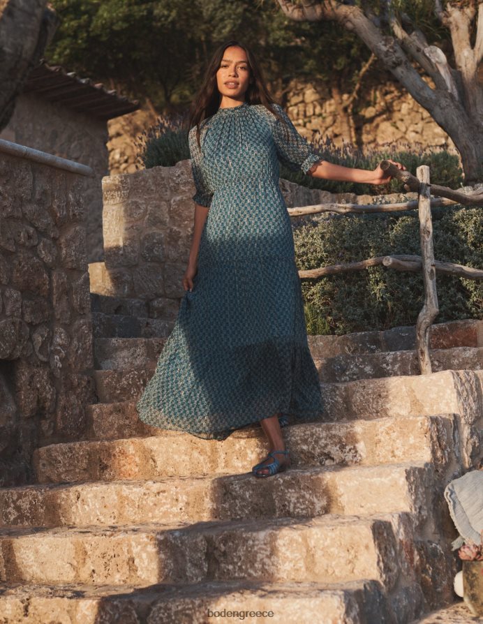 μίσχο μπλε & paisley είδη ένδυσης maxi φόρεμα με λαιμόκοψη Boden γυναίκες 464PH8583