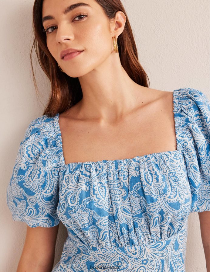 μπλε πορσελάνη & μπουμπούκι paisley είδη ένδυσης midi φόρεμα με μπούστο Boden γυναίκες 464PH81003