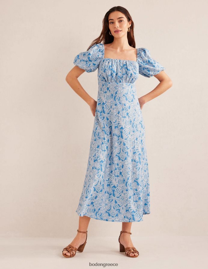μπλε πορσελάνη & μπουμπούκι paisley είδη ένδυσης midi φόρεμα με μπούστο Boden γυναίκες 464PH81003