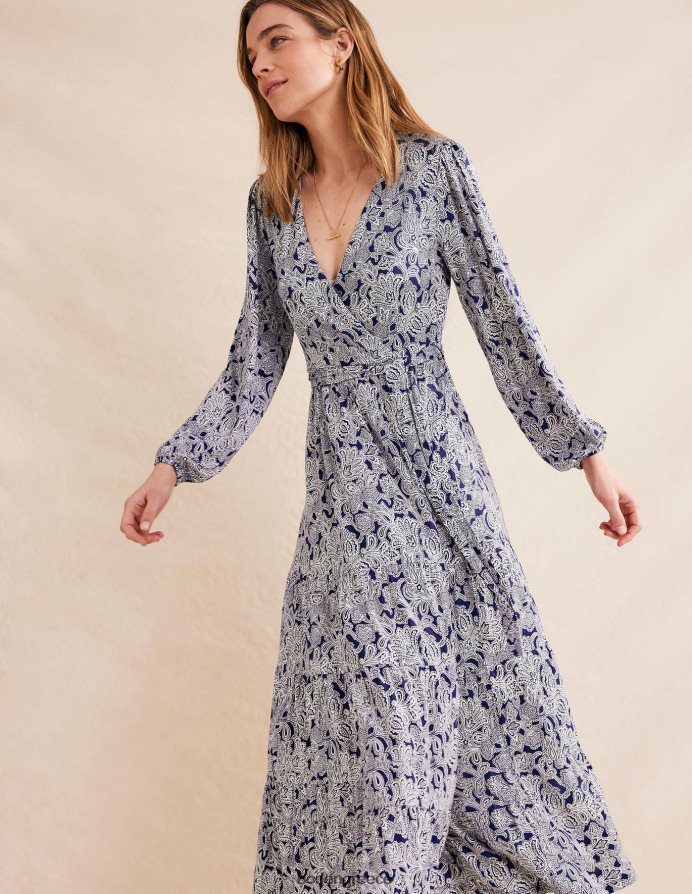 μπλε πρωσίας & μπουμπούκι paisley είδη ένδυσης πολυεπίπεδο wrap maxi φόρεμα Boden γυναίκες 464PH81009