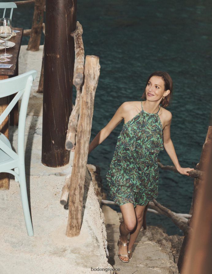 φιστίκι πάγος & paradise pop είδη ένδυσης φόρεμα με λαιμόκοψη σε επίπεδα Boden γυναίκες 464PH8572