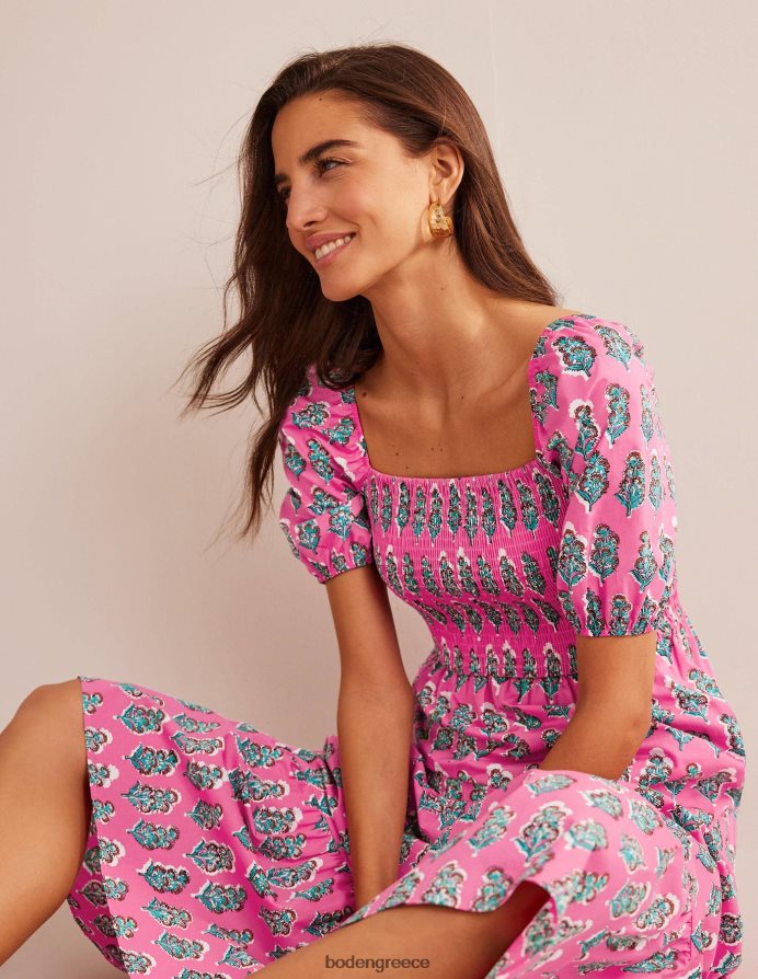 φεστιβάλ pink & artisan bloom είδη ένδυσης μάξι φόρεμα με smocked μπούστο Boden γυναίκες 464PH8578