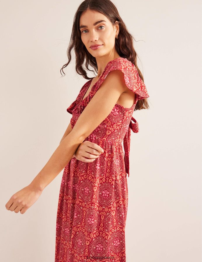 poinsettia & εξωτικό πλακάκι είδη ένδυσης μάξι φόρεμα ζέρσεϊ με γραβάτα Boden γυναίκες 464PH81168