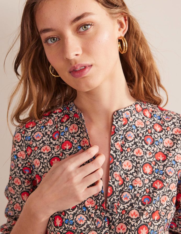 poinsettia & μαγευτική άνθιση είδη ένδυσης μίντι πουκάμισο φόρεμα χωρίς γιακά Boden γυναίκες 464PH870