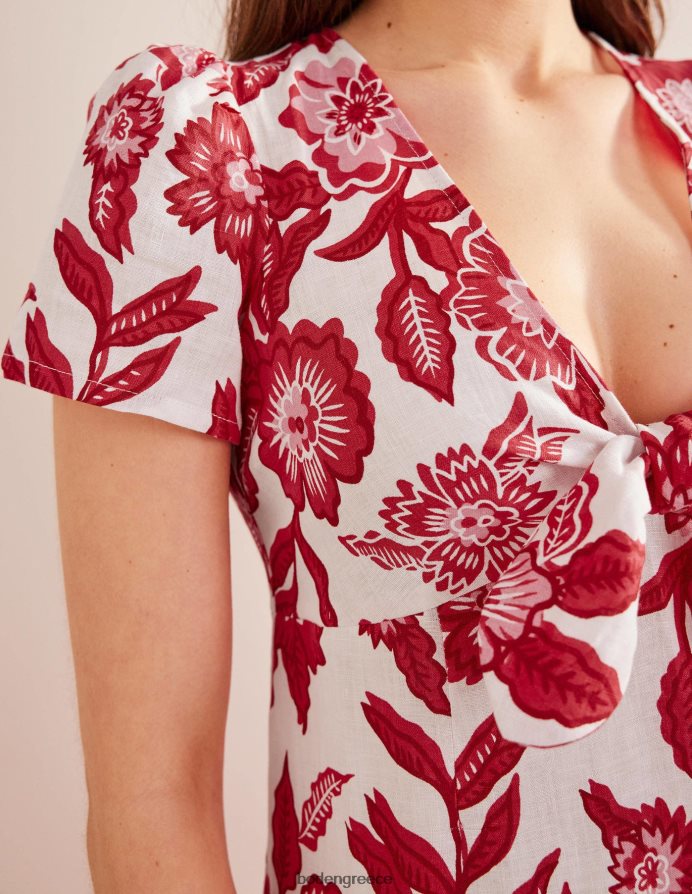 pop peony & pansy bloom είδη ένδυσης γραβάτα μπροστινό λινό μίντι φόρεμα Boden γυναίκες 464PH829