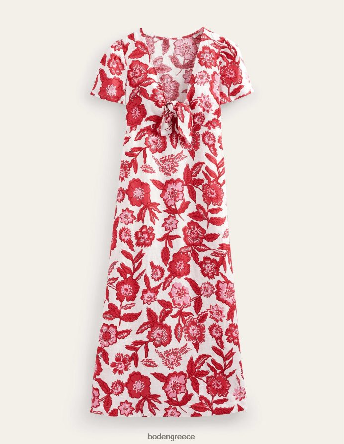 pop peony & pansy bloom είδη ένδυσης γραβάτα μπροστινό λινό μίντι φόρεμα Boden γυναίκες 464PH829