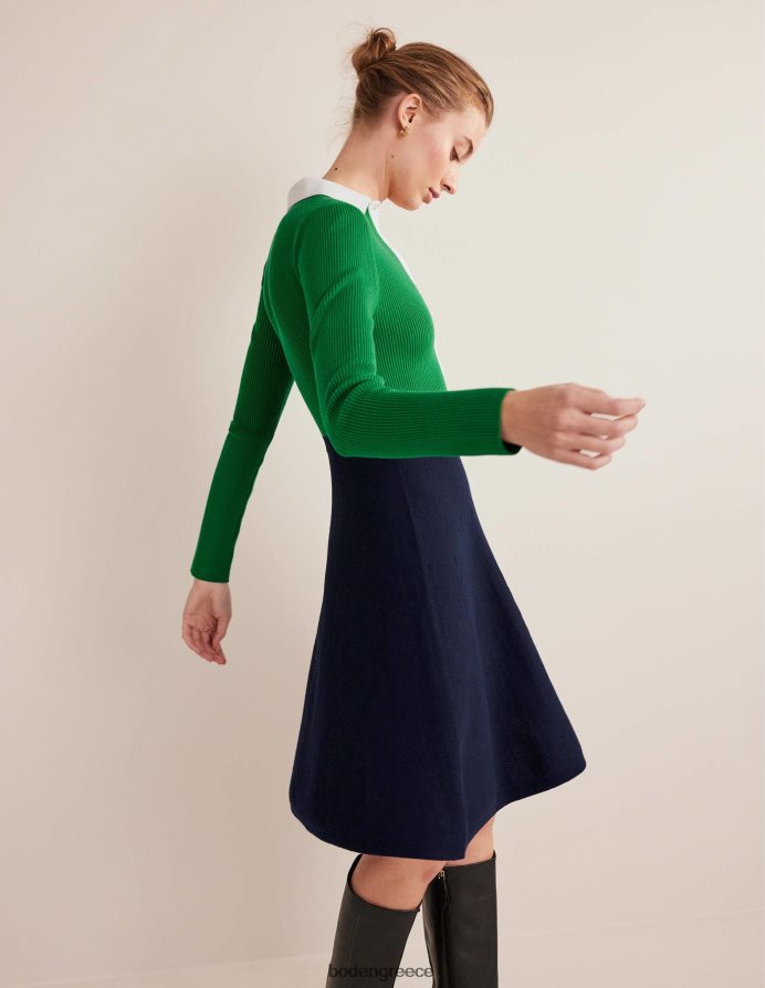 πράσινο & ναυτικό μπλοκ χρώματος είδη ένδυσης λεπτομέρεια rib πλεκτό μίνι φόρεμα Boden γυναίκες 464PH82454