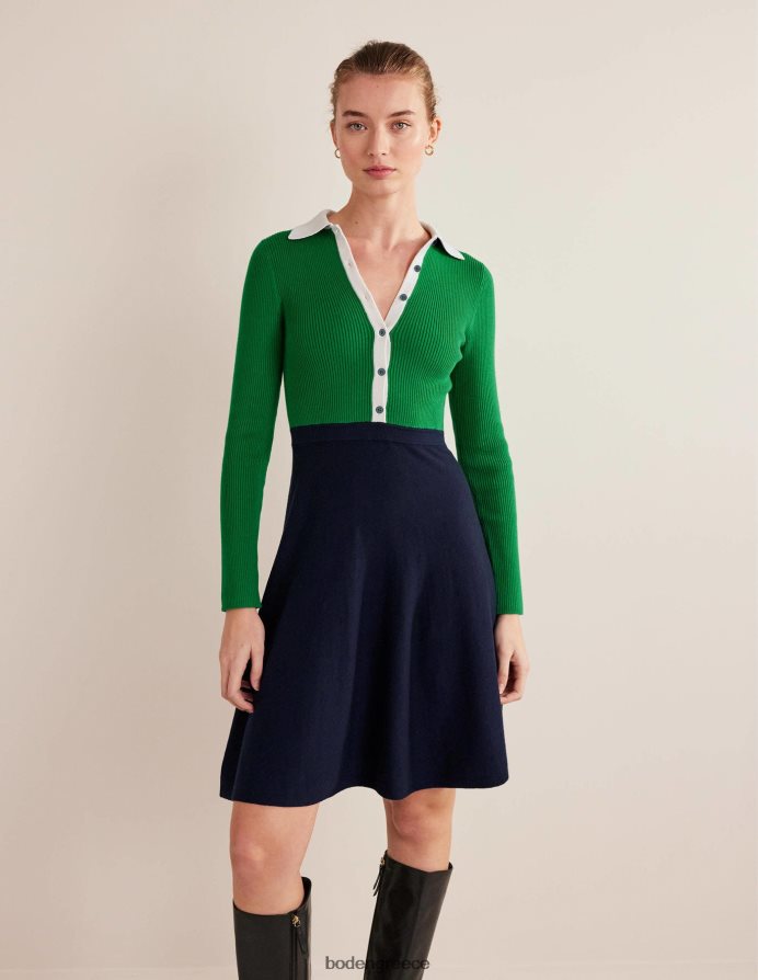 πράσινο & ναυτικό μπλοκ χρώματος είδη ένδυσης λεπτομέρεια rib πλεκτό μίνι φόρεμα Boden γυναίκες 464PH82454
