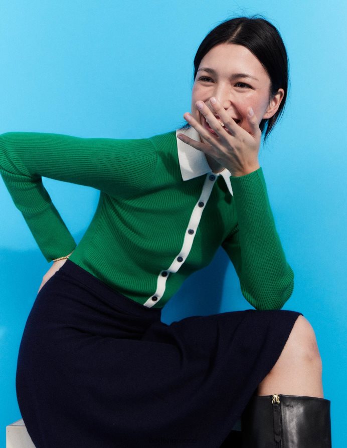 πράσινο & ναυτικό μπλοκ χρώματος είδη ένδυσης λεπτομέρεια rib πλεκτό μίνι φόρεμα Boden γυναίκες 464PH82454