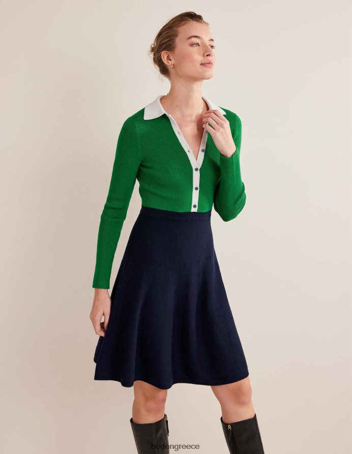 πράσινο & ναυτικό μπλοκ χρώματος είδη ένδυσης λεπτομέρεια rib πλεκτό μίνι φόρεμα Boden γυναίκες 464PH82454