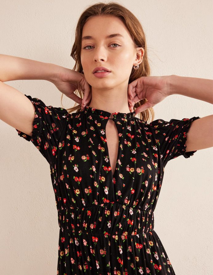 μαύρο & φινετσάτο κλωνάρι είδη ένδυσης μίντι φόρεμα τσαγιού με ruched ζέρσεϊ Boden γυναίκες 464PH81729