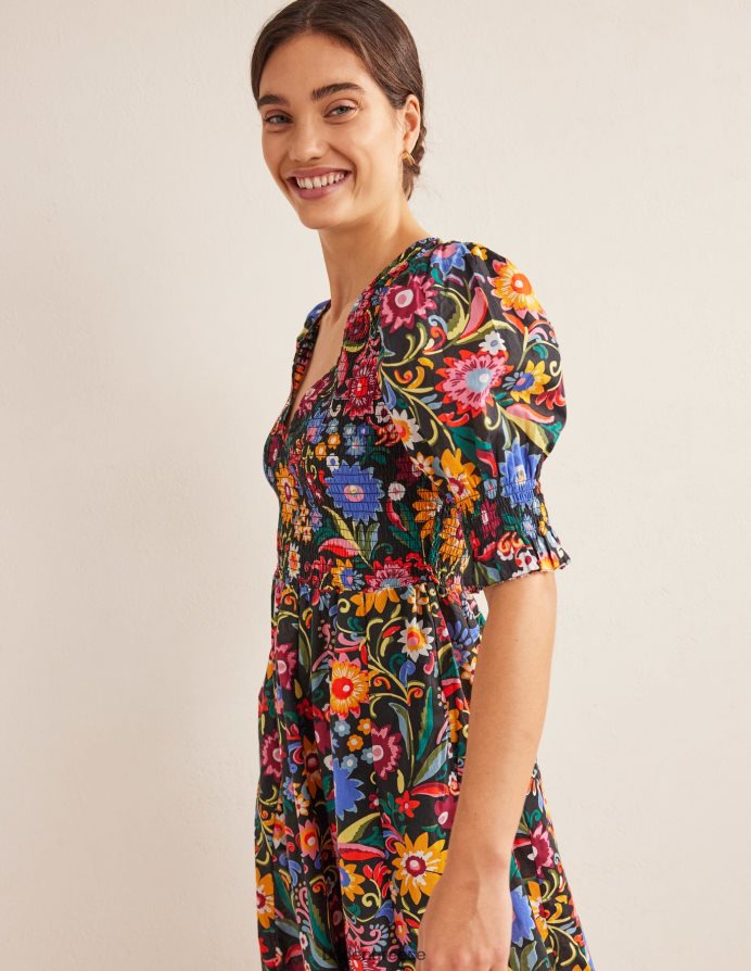 μαύρο & γαρδένια ποπ είδη ένδυσης μίντι φόρεμα με smocked μπούστο Boden γυναίκες 464PH82388