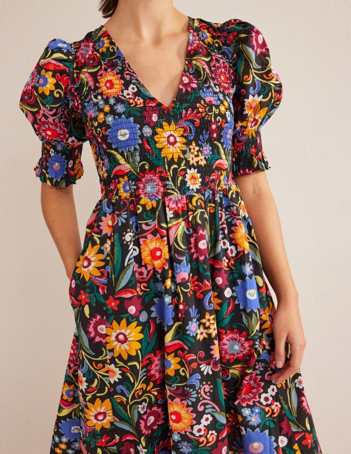 μαύρο & γαρδένια ποπ είδη ένδυσης μίντι φόρεμα με smocked μπούστο Boden γυναίκες 464PH82388