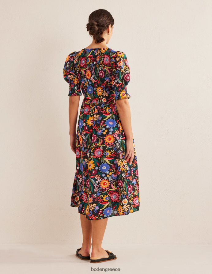 μαύρο & γαρδένια ποπ είδη ένδυσης μίντι φόρεμα με smocked μπούστο Boden γυναίκες 464PH82388