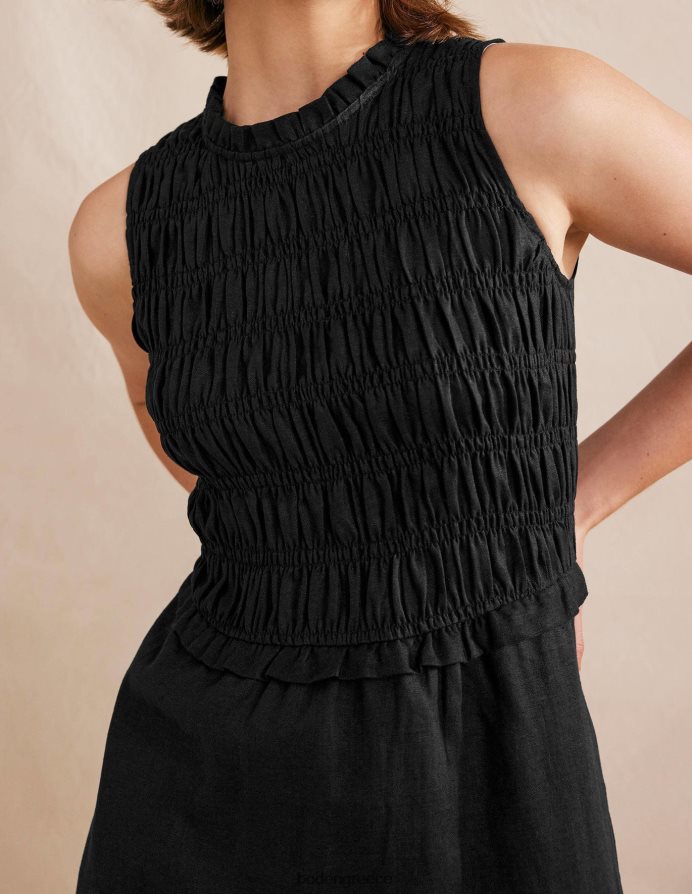 μαύρος είδη ένδυσης μίντι φόρεμα smocked λινό Boden γυναίκες 464PH876