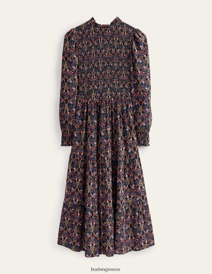 μαύρο & εξωτικό φύλλωμα είδη ένδυσης μίντι φόρεμα με smocked επίπεδα Boden γυναίκες 464PH8987