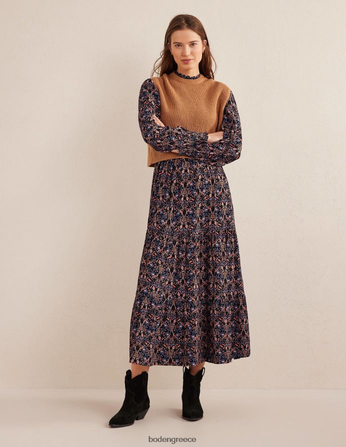 μαύρο & εξωτικό φύλλωμα είδη ένδυσης μίντι φόρεμα με smocked επίπεδα Boden γυναίκες 464PH8987