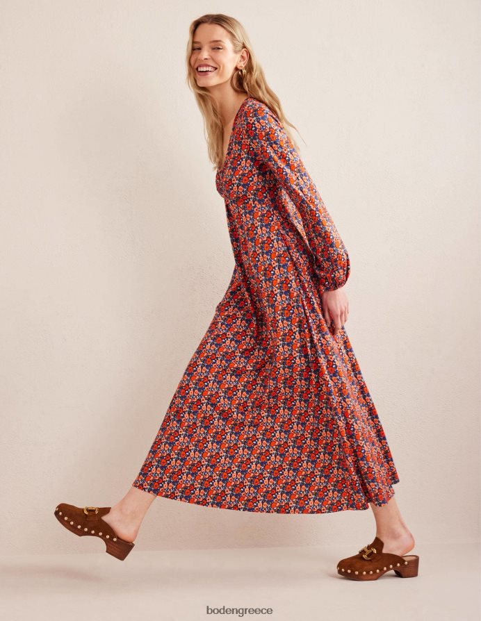 vermillion & αφηρημένη παπαρούνα είδη ένδυσης μάξι φόρεμα με κλειδαρότρυπα Boden γυναίκες 464PH81492