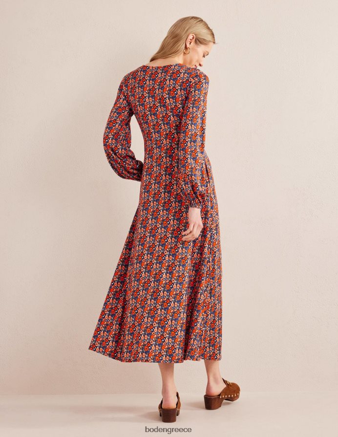 vermillion & αφηρημένη παπαρούνα είδη ένδυσης μάξι φόρεμα με κλειδαρότρυπα Boden γυναίκες 464PH81492