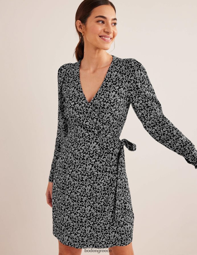 μαύρο & στροβιλιζόμενο κλωνάρι είδη ένδυσης λεπτομέρεια wrap μίνι φόρεμα Boden γυναίκες 464PH81702