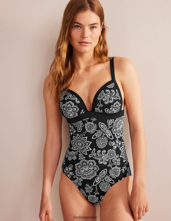 ασπρόμαυρο λουλουδάτο είδη ένδυσης μαγιό με τρίγωνη επένδυση Boden γυναίκες 464PH8217