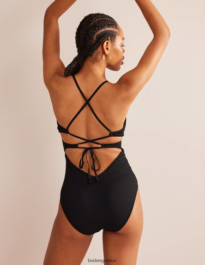 μαύρη & κηρήθρα υφή είδη ένδυσης μαγιό με χιαστί πίσω Boden γυναίκες 464PH8241