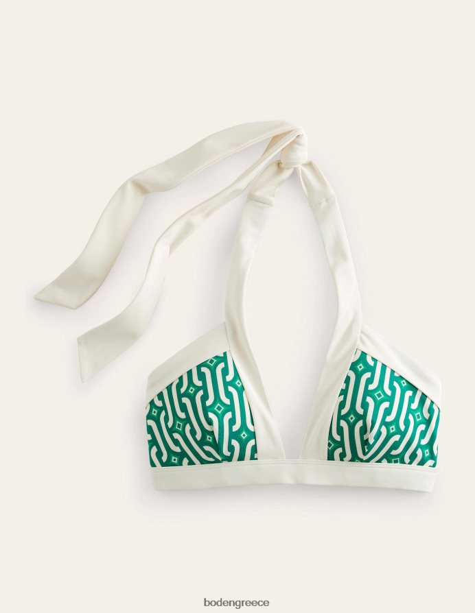 φωτεινό σμαραγδένιο και γαλάζιο γεωγραφικό είδη ένδυσης τοπ μπικίνι halter ithaca Boden γυναίκες 464PH8297