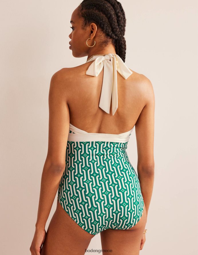 φωτεινό σμαραγδένιο και γαλάζιο γεωγραφικό είδη ένδυσης μαγιό ithaca halter Boden γυναίκες 464PH8308