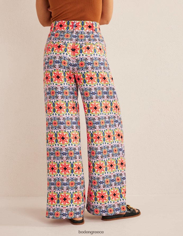 λωρίδα πολλαπλών & ταπισερί είδη ένδυσης λινό παντελόνι με εμπριμέ φαρδύ πόδι Boden γυναίκες 464PH81453