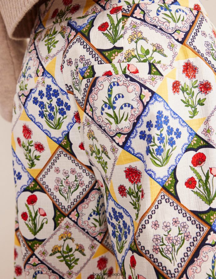 ιβουάρ & λευκό μπλε κουδούνι είδη ένδυσης εμπριμέ ίσιο παντελόνι Boden γυναίκες 464PH8975