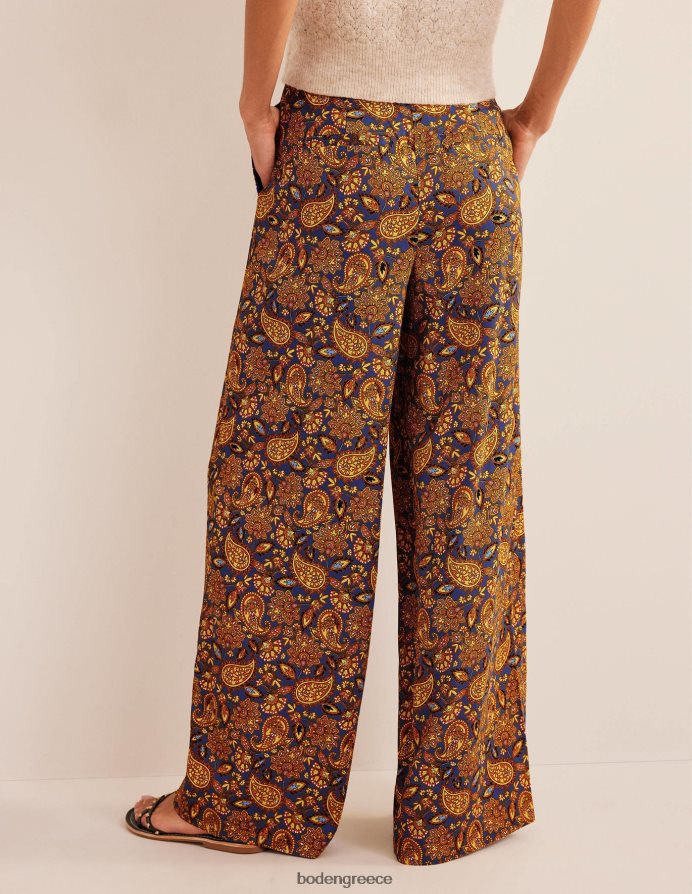 Harvest Gold & Paisley βεράντα είδη ένδυσης ρευστό φαρδύ παντελόνι Boden γυναίκες 464PH81552