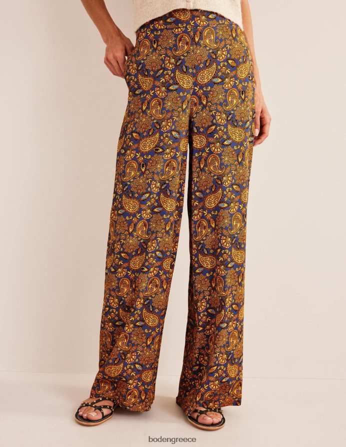 Harvest Gold & Paisley βεράντα είδη ένδυσης ρευστό φαρδύ παντελόνι Boden γυναίκες 464PH81552
