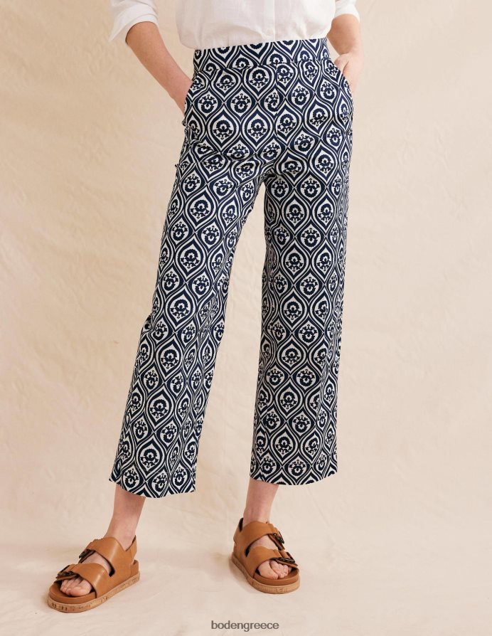 γαλλικό ναυτικό & geo cascade mono είδη ένδυσης εμπριμέ crop παντελόνι Boden γυναίκες 464PH81433