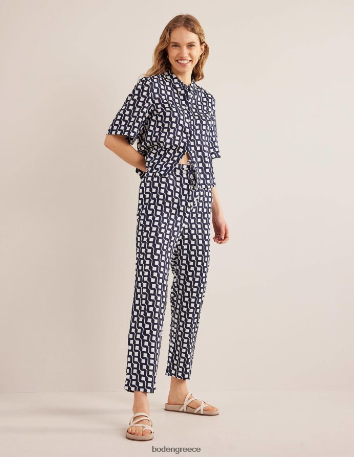 navy & cube geo είδη ένδυσης χαλαρό λινό τράβηγμα στο παντελόνι Boden γυναίκες 464PH81108